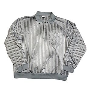 Vintage Haband Casual Joe Shadow Striped Long-Sleeve Athletic Polo Shirt Mens XL